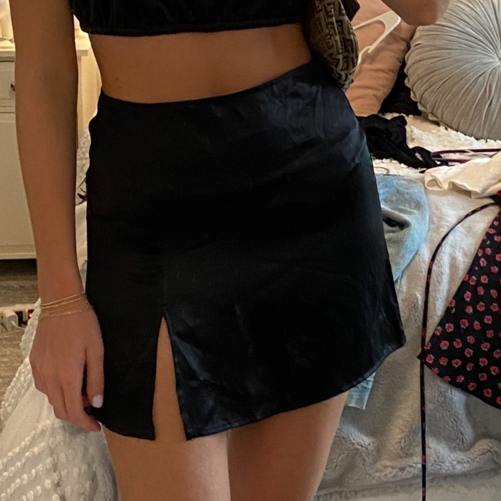 Reformation Black Silk Mini Skirt